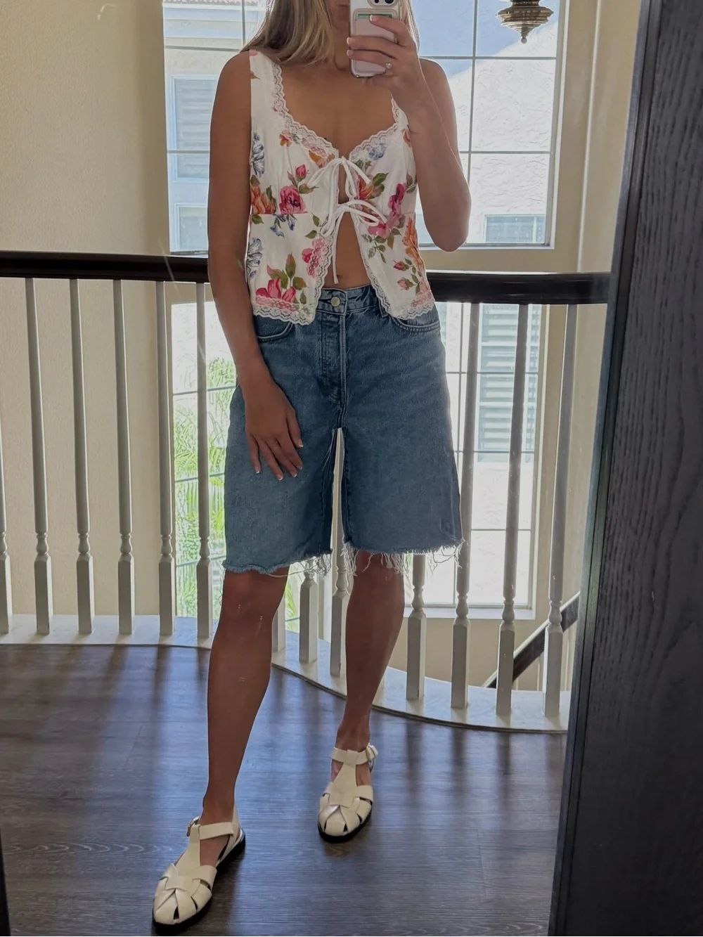Reformation Rosalie White Floral Linen Top Sz 6